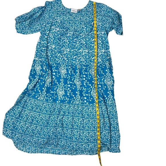 The Vermont Country Store Womens Tiered Short Sleeve Muumuu Dress Aqua Large - Picture 8 of 15
